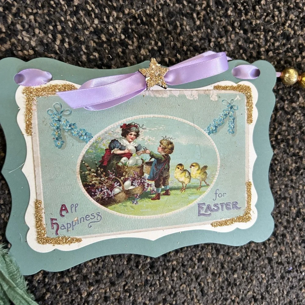 Easter postcard 1900’s vintage repurposed Holiday garland